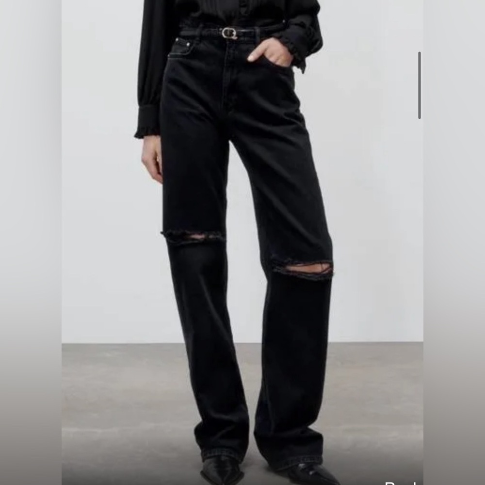 ZARA RIPPED WIDE LEG JEAN